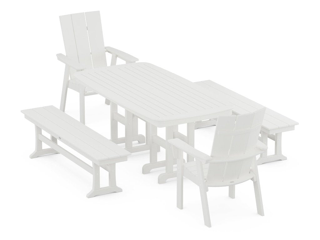 Modern Curveback Adirondack 5-Piece Dining Set with Benches Photo