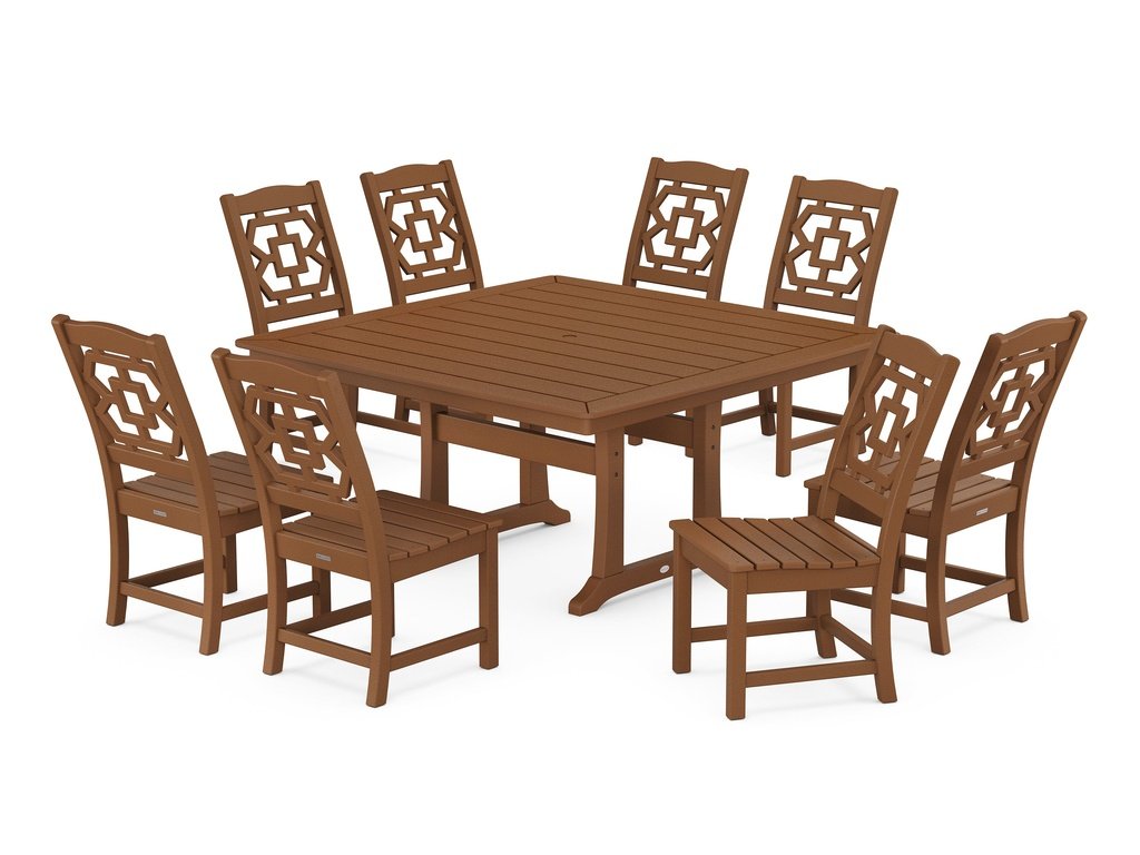 Chinoiserie 9-Piece Square Side Chair Dining Set with Trestle Legs Photo