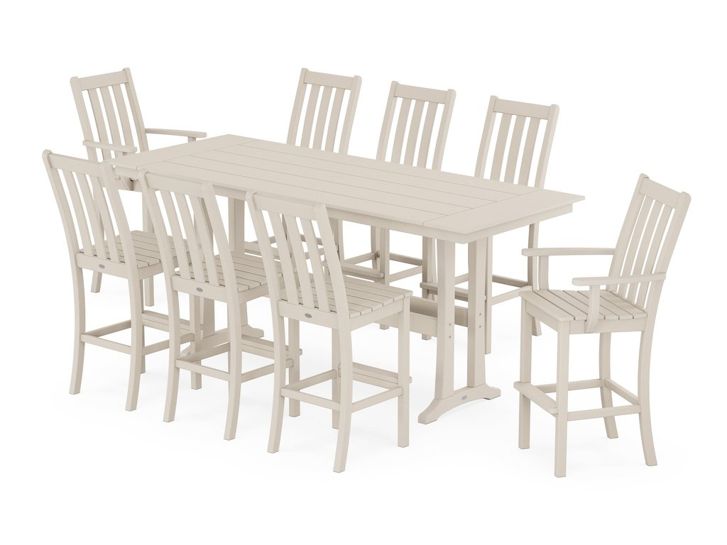 Vineyard 9-Piece Farmhouse Bar Set with Trestle Legs Photo