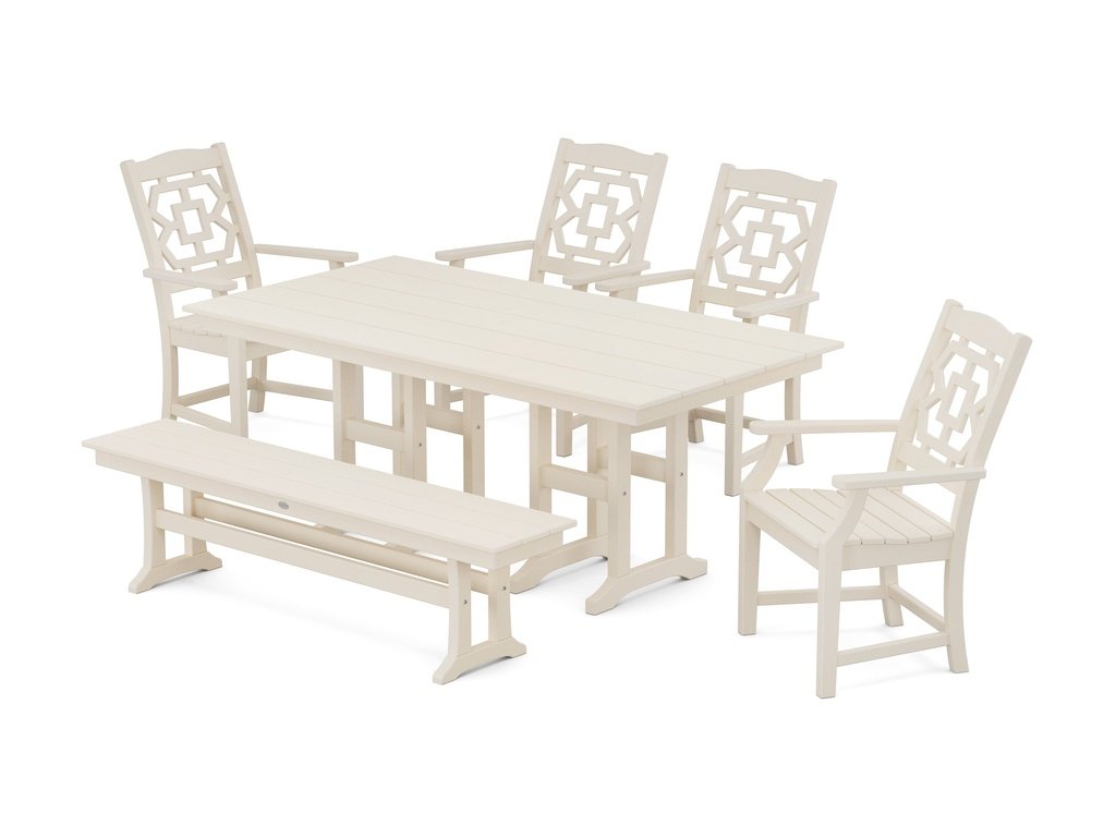 Chinoiserie 6-Piece Farmhouse Dining Set with Bench Photo