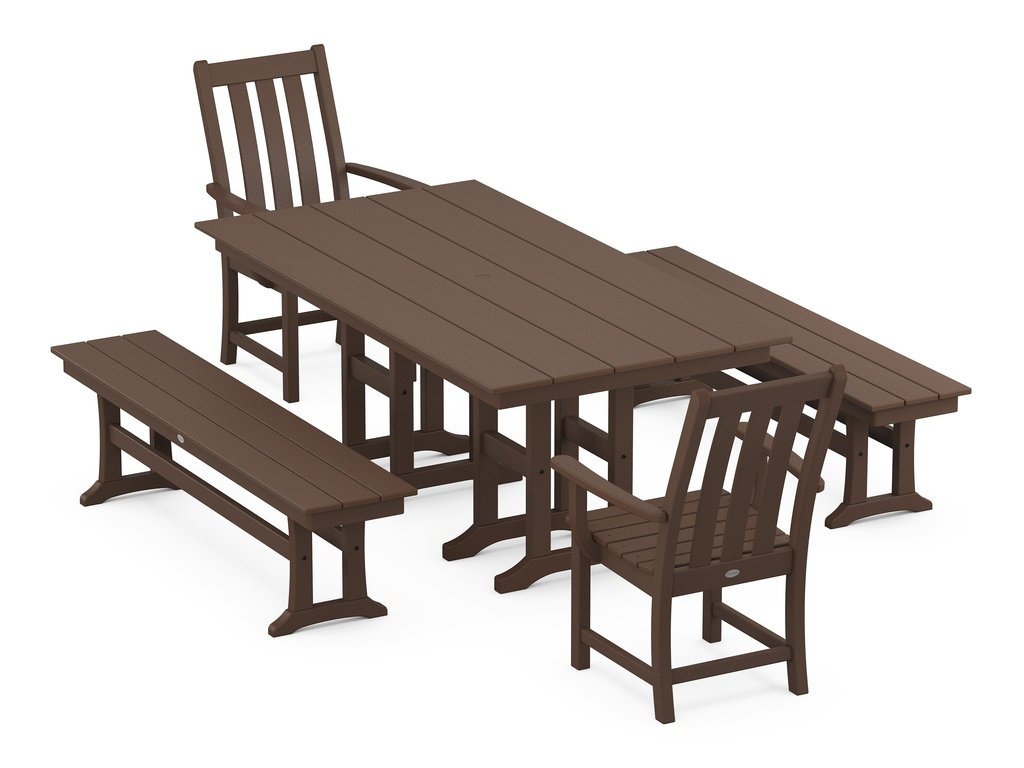 Vineyard 5-Piece Farmhouse Dining Set with Benches Photo