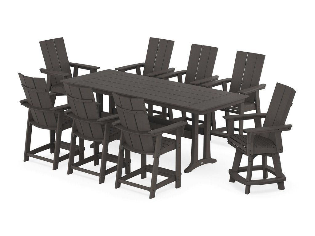 Modern Curveback Adirondack Swivel 9-Piece Farmhouse Counter Set with Trestle Legs Photo