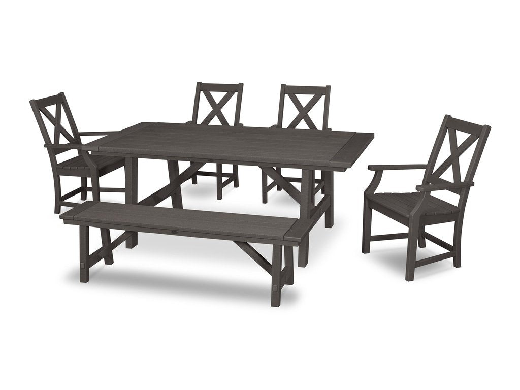 Braxton 6-Piece Rustic Farmhouse Arm Chair Dining Set with Bench Photo