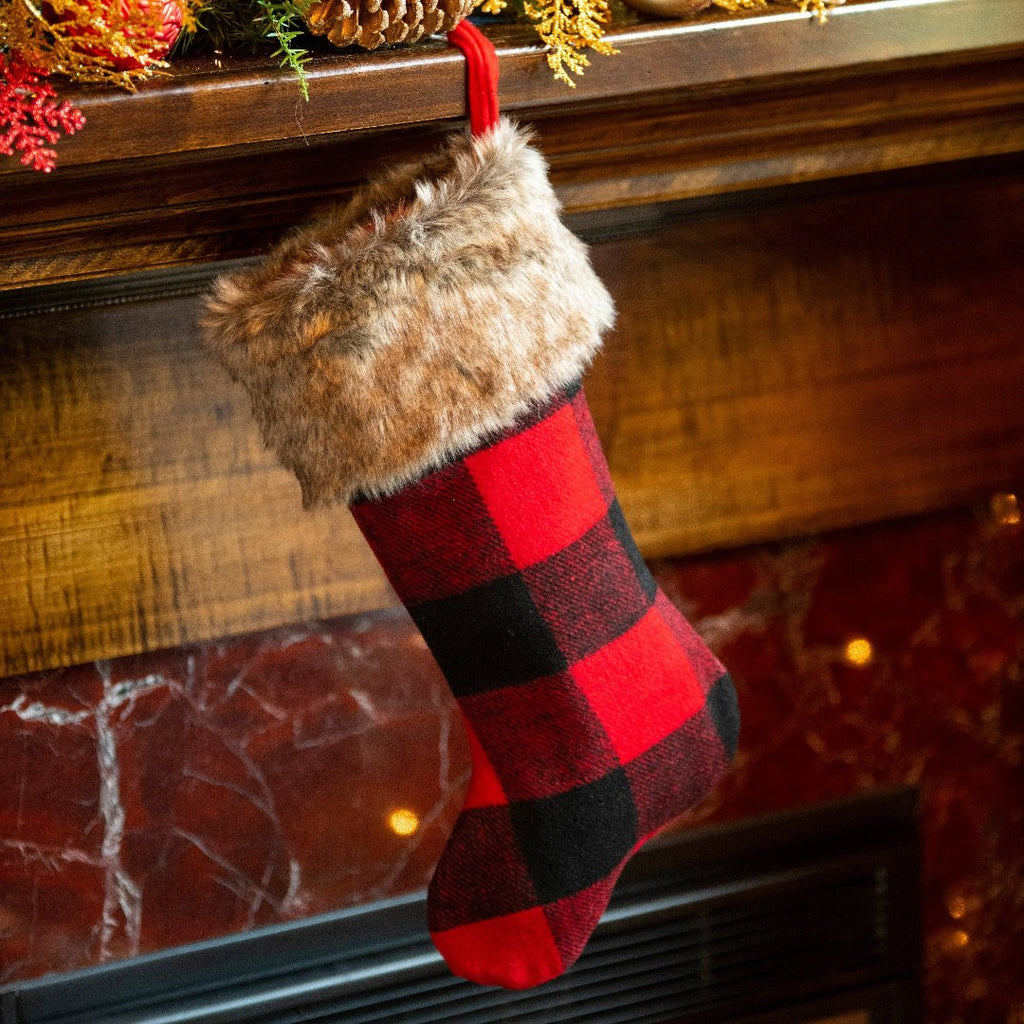 Cabin Blanket Christmas Stocking in Red and Black - Retreat Home Furniture