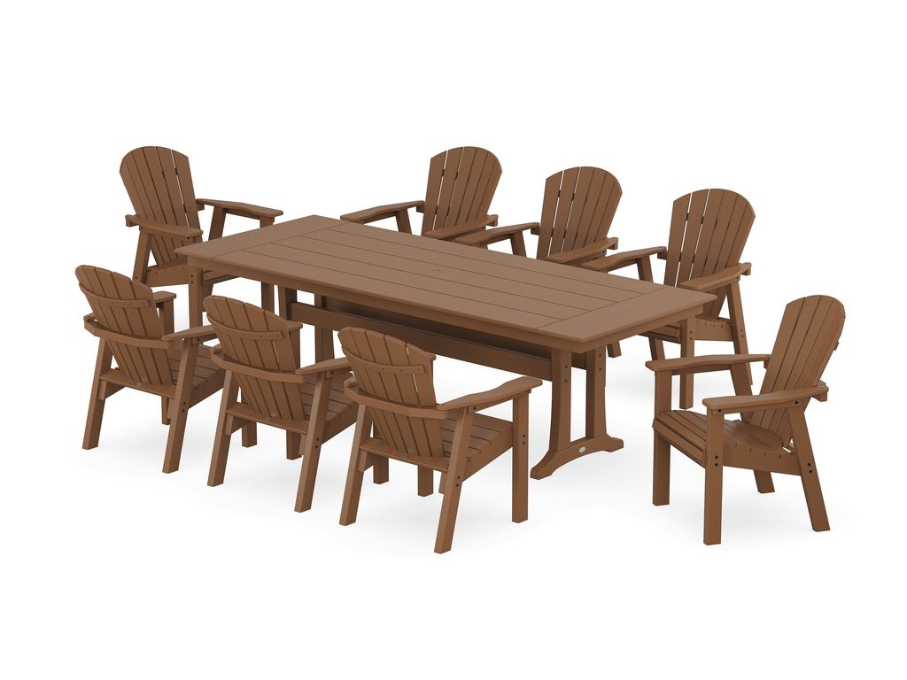 Seashell 9-Piece Farmhouse Dining Set with Trestle Legs Photo