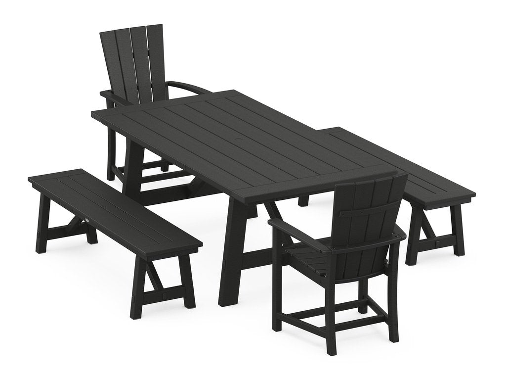 Quattro 5-Piece Rustic Farmhouse Dining Set With Benches Photo