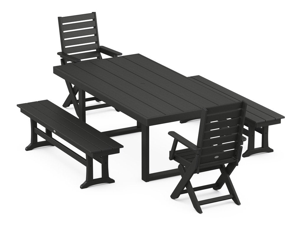 Captain Folding Chair 5-Piece Dining Set with Benches Photo