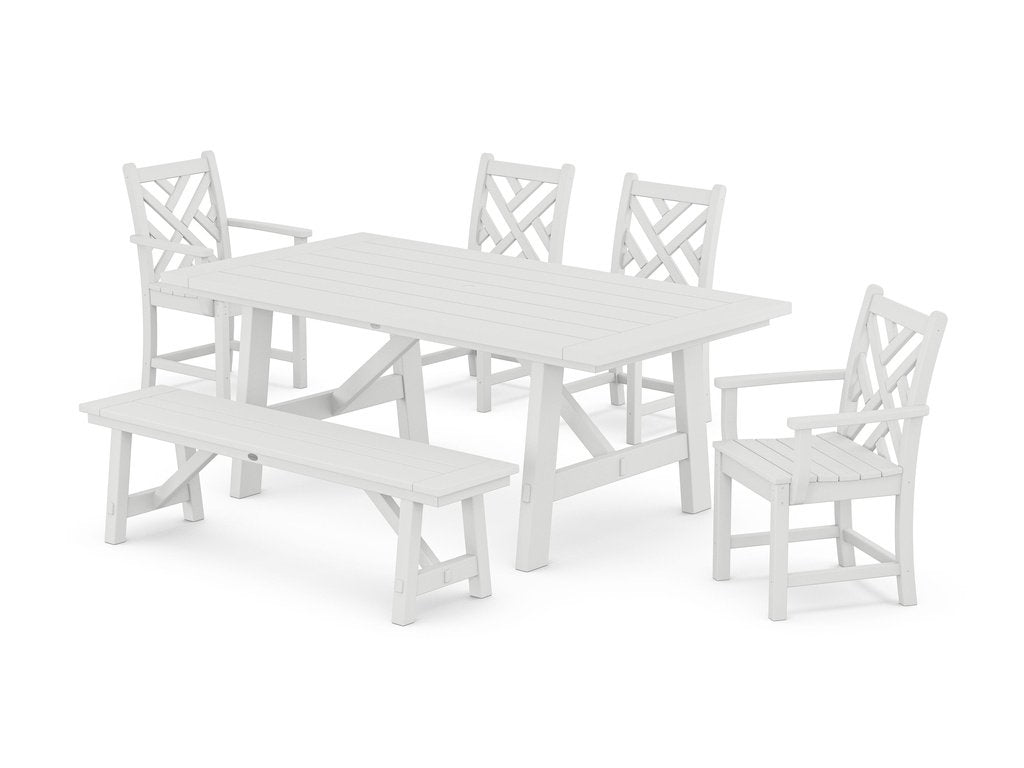 Chippendale 6-Piece Rustic Farmhouse Dining Set With Bench Photo