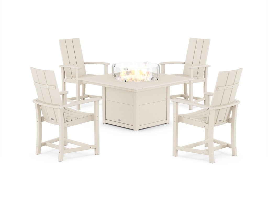 Modern 4-Piece Upright Adirondack Conversation Set with Fire Pit Table Photo