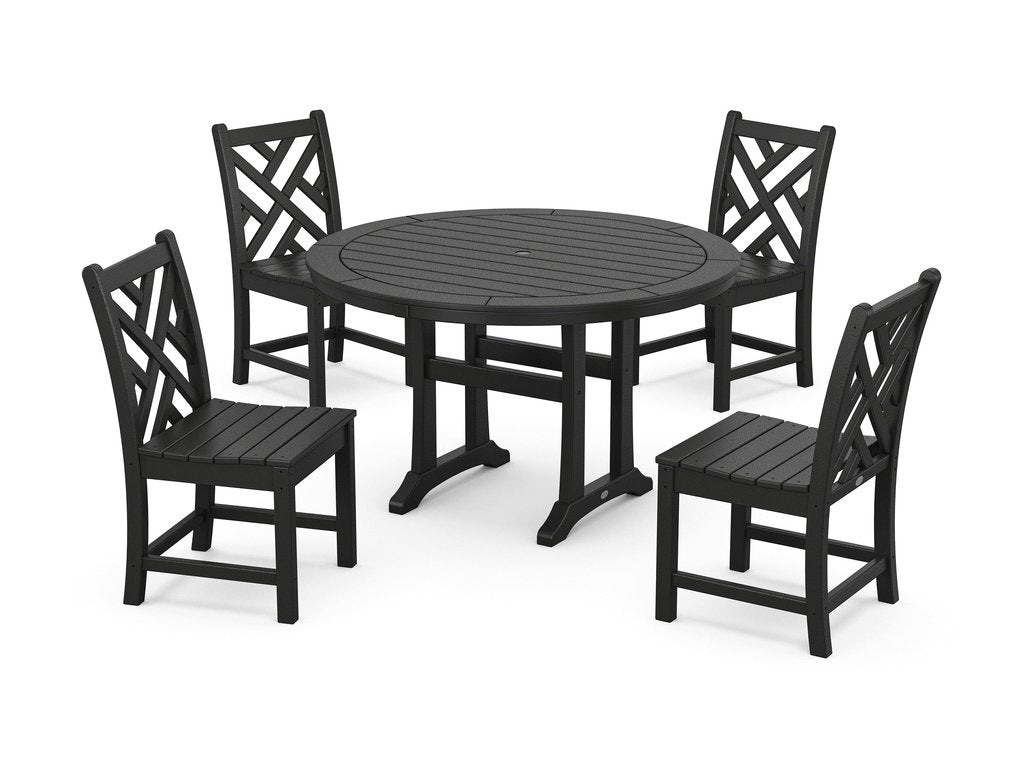 Chippendale Side Chair 5-Piece Round Dining Set With Trestle Legs Photo