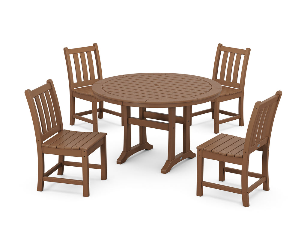 Traditional Garden Side Chair 5-Piece Round Dining Set With Trestle Legs Photo