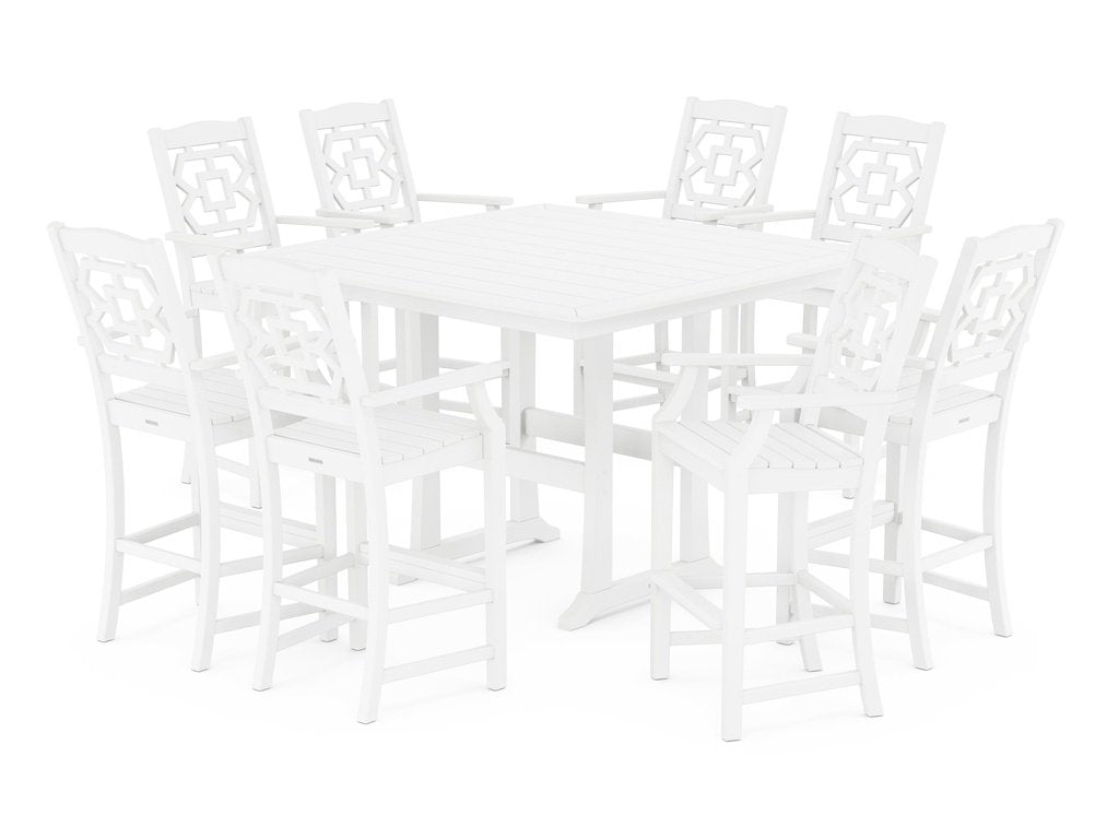 Chinoiserie 9-Piece Square Bar Set with Trestle Legs Photo