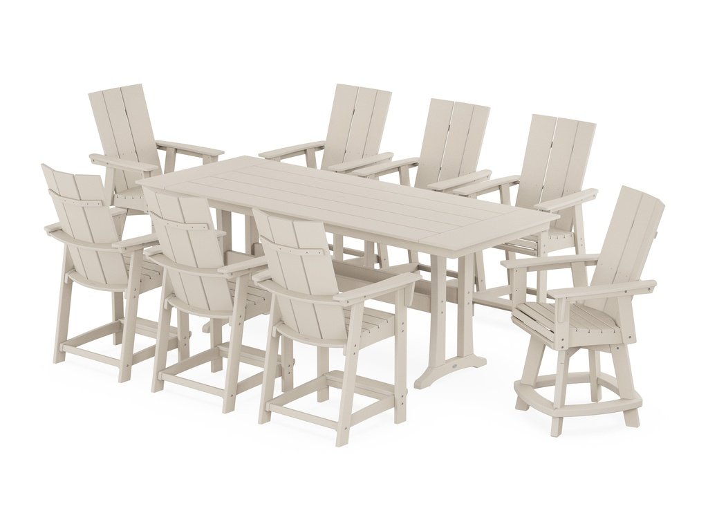 Modern Curveback Adirondack Swivel 9-Piece Farmhouse Counter Set with Trestle Legs Photo