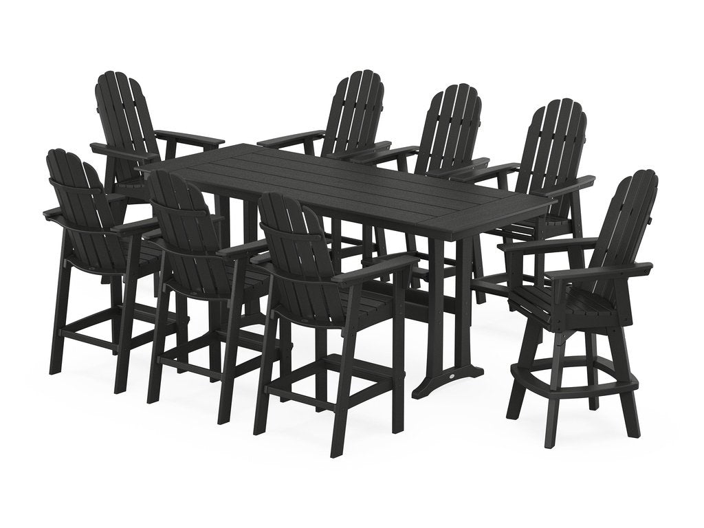 Vineyard Curveback Adirondack Swivel 9-Piece Farmhouse Bar Set with Trestle Legs Photo