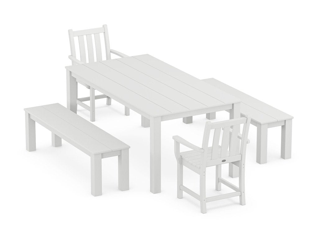 Traditional Garden 5-Piece Parsons Dining Set with Benches Photo