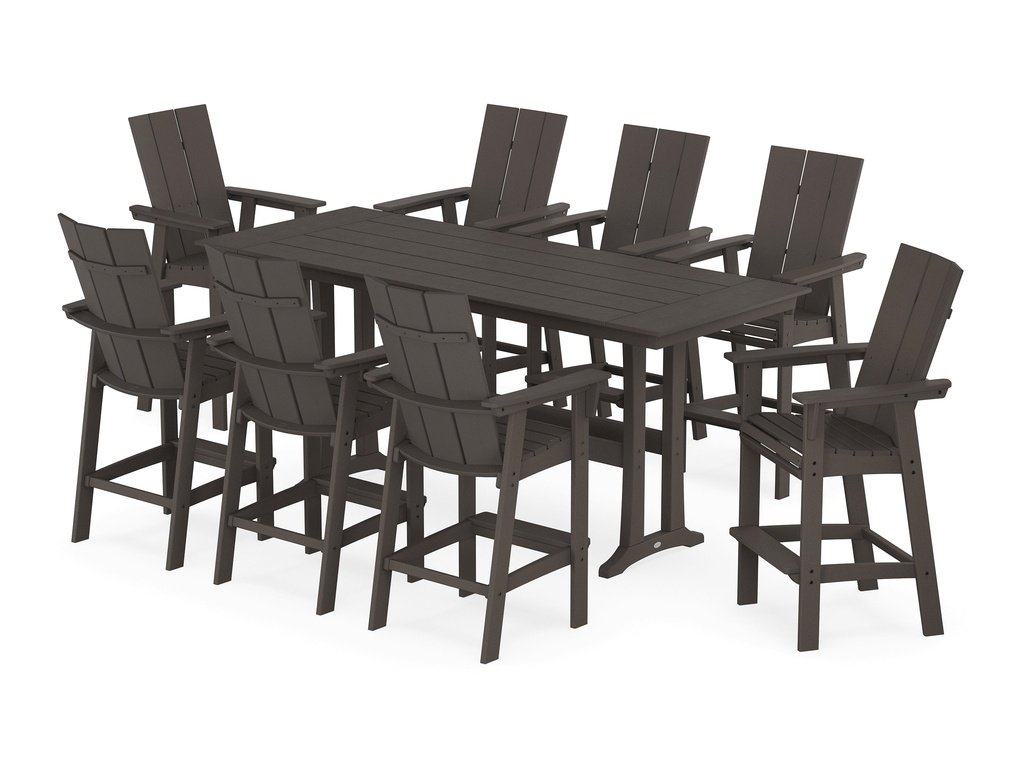 Modern Curveback Adirondack 9-Piece Farmhouse Bar Set with Trestle Legs Photo