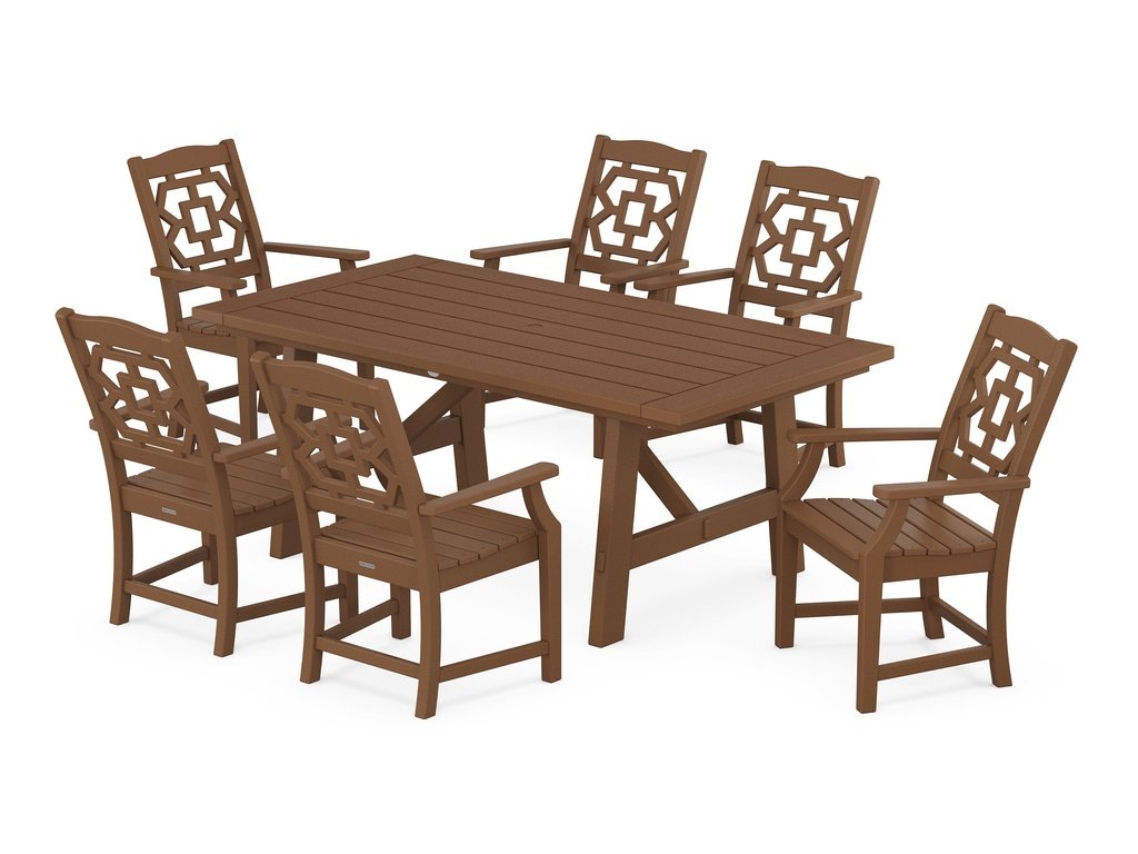 Chinoiserie Arm Chair 7-Piece Rustic Farmhouse Dining Set Photo