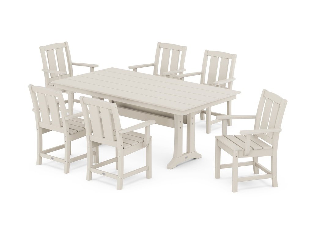 Mission Arm Chair 7-Piece Farmhouse Dining Set with Trestle Legs Photo