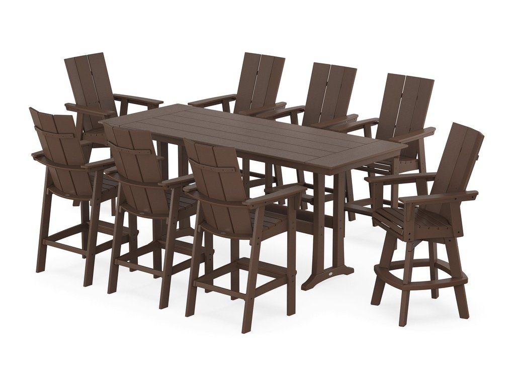 Modern Curveback Adirondack Swivel 9-Piece Farmhouse Bar Set with Trestle Legs Photo