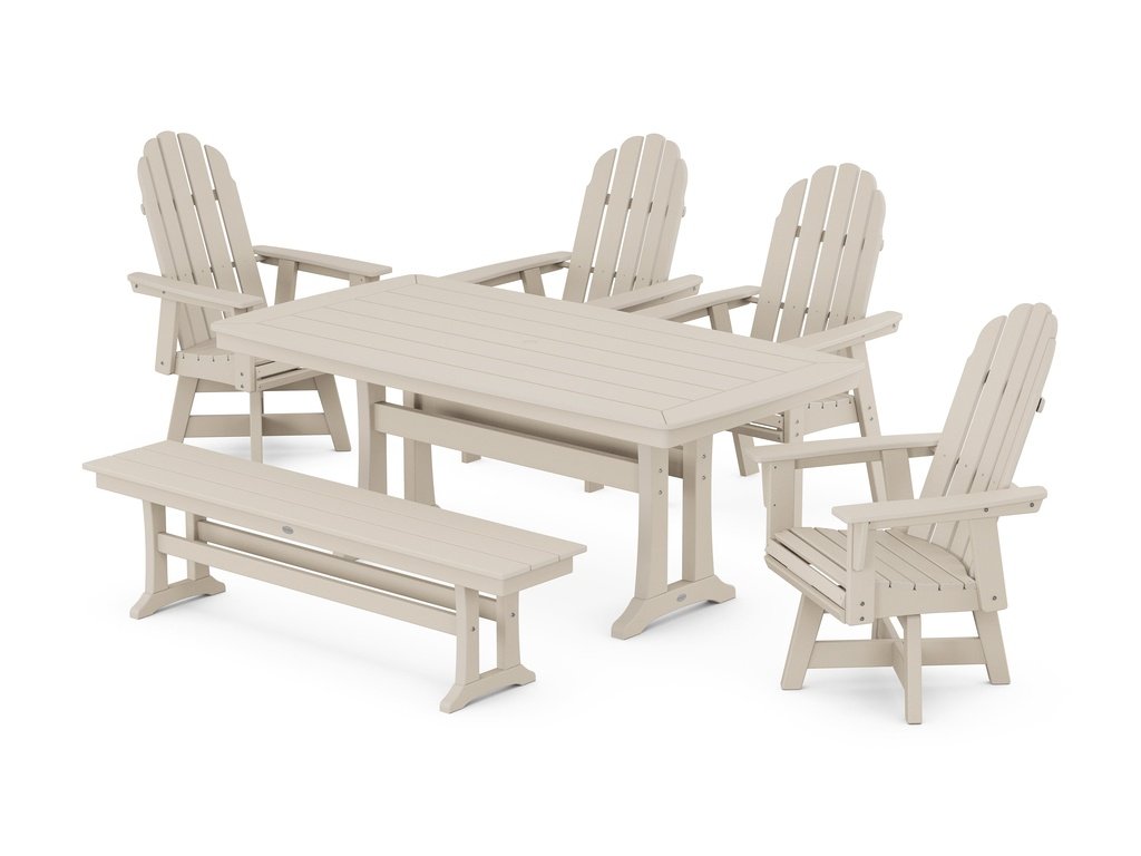 Vineyard Curveback Adirondack Swivel Chair 6-Piece Dining Set with Trestle Legs and Bench Photo