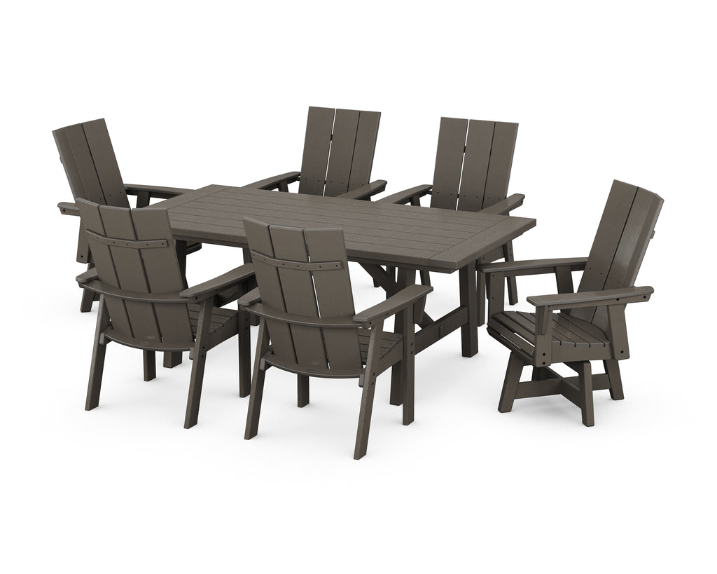 Modern Curveback Adirondack 7-Piece Rustic Farmhouse Swivel Dining Set Photo