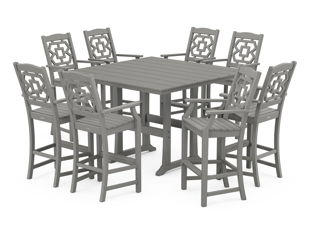 Chinoiserie 9-Piece Square Farmhouse Bar Set with Trestle Legs Photo