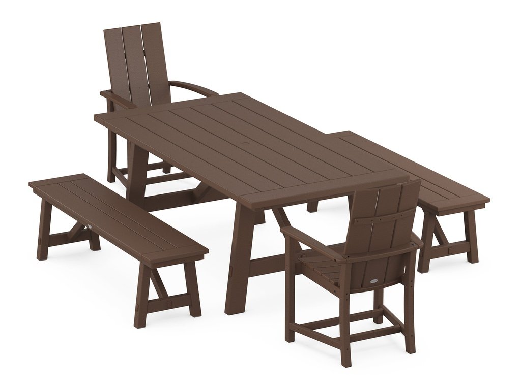 Modern Adirondack 5-Piece Rustic Farmhouse Dining Set With Benches Photo