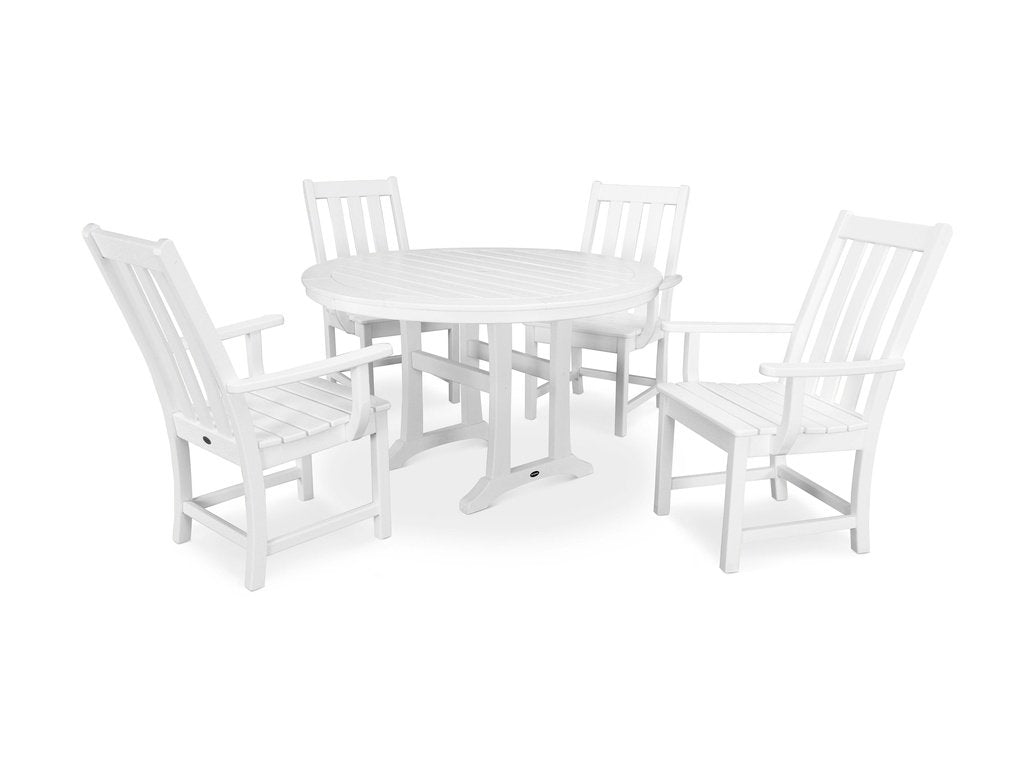 Vineyard 5-Piece Round Dining Set with Trestle Legs Photo