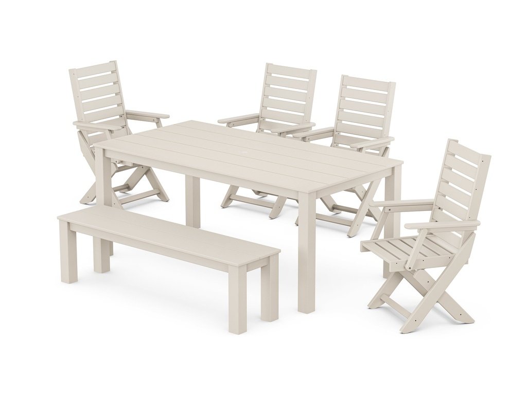 Captain Folding Chair 6-Piece Parsons Dining Set with Bench Photo