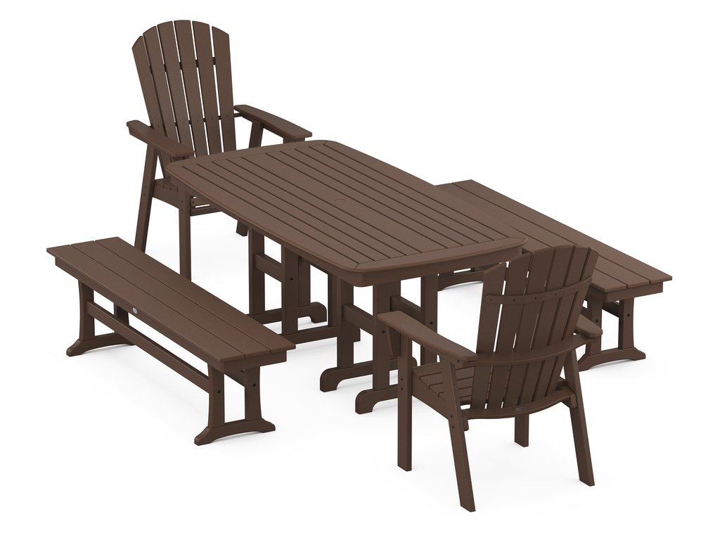 Nautical Curveback Adirondack 5-Piece Dining Set with Benches Photo