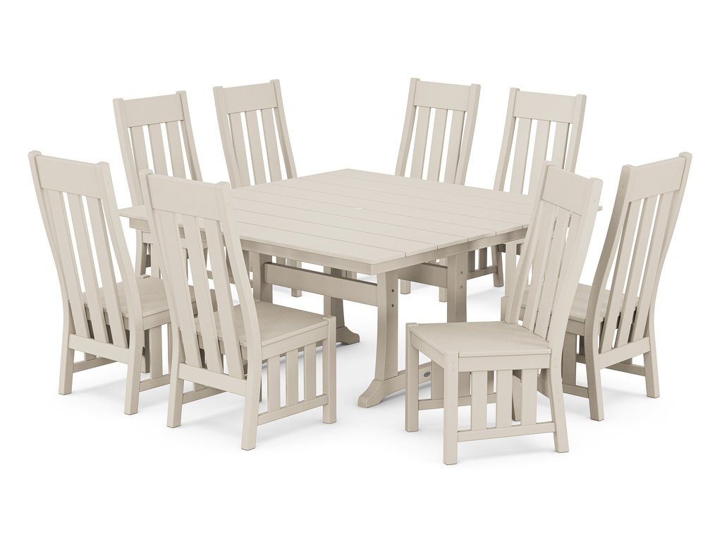 Acadia Side Chair 9-Piece Square Farmhouse Dining Set with Trestle Legs Photo