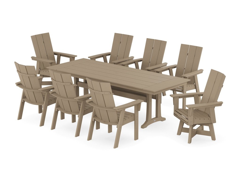 Modern Curveback Adirondack Swivel 9-Piece Farmhouse Dining Set with Trestle Legs Photo