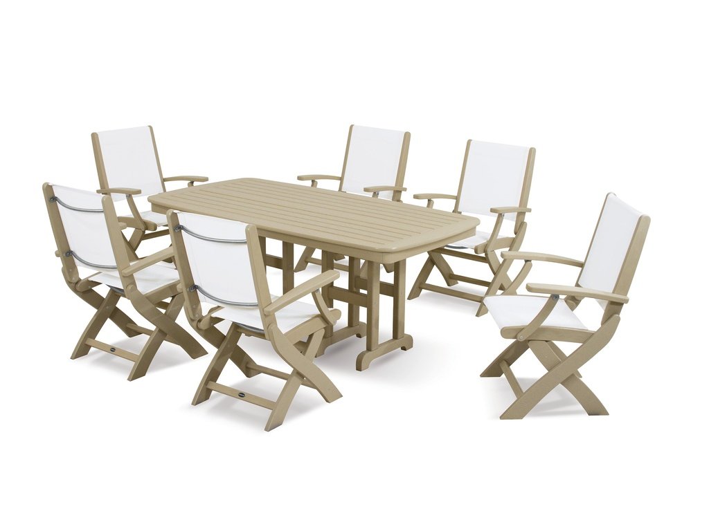 Coastal Folding Arm Chair 7-Piece Dining Set Photo