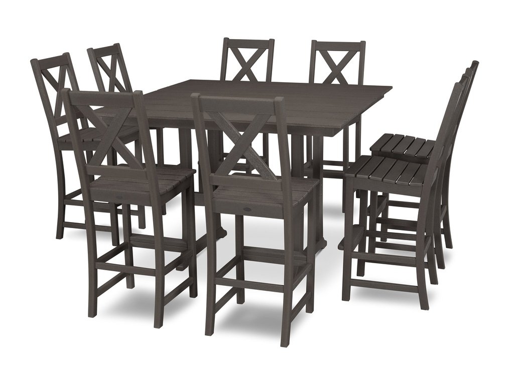 Braxton 9-Piece Farmhouse Trestle Bar Set Photo