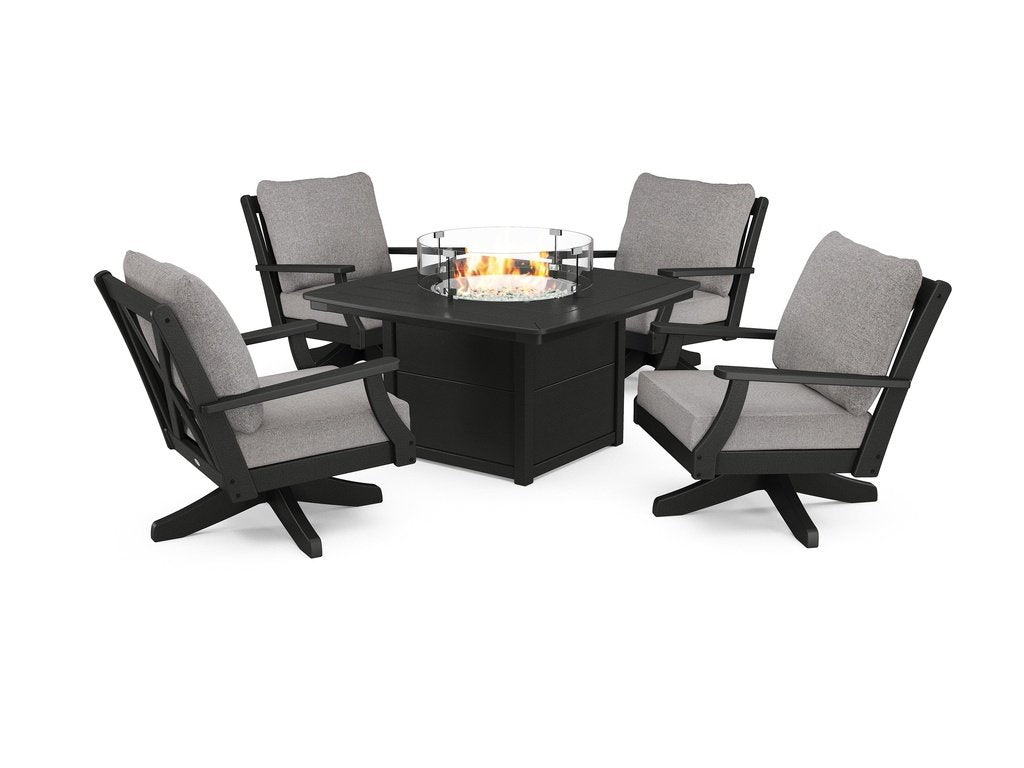 Braxton 5-Piece Deep Seating Swivel Conversation Set with Fire Pit Table Photo