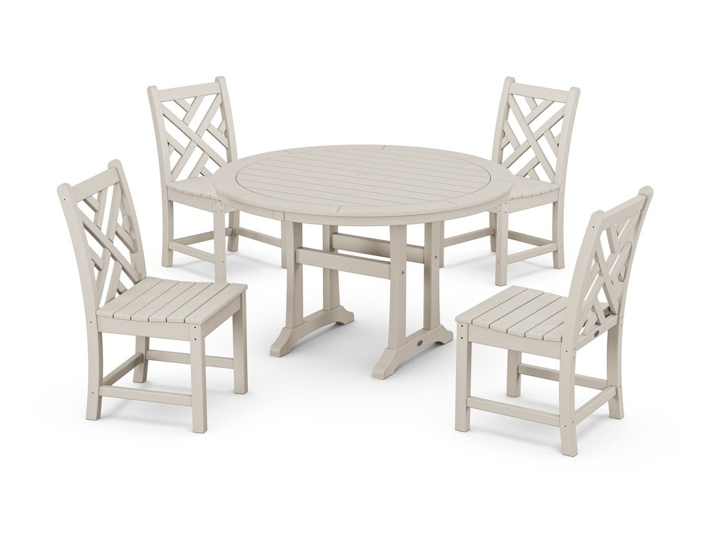 Chippendale Side Chair 5-Piece Round Dining Set With Trestle Legs Photo