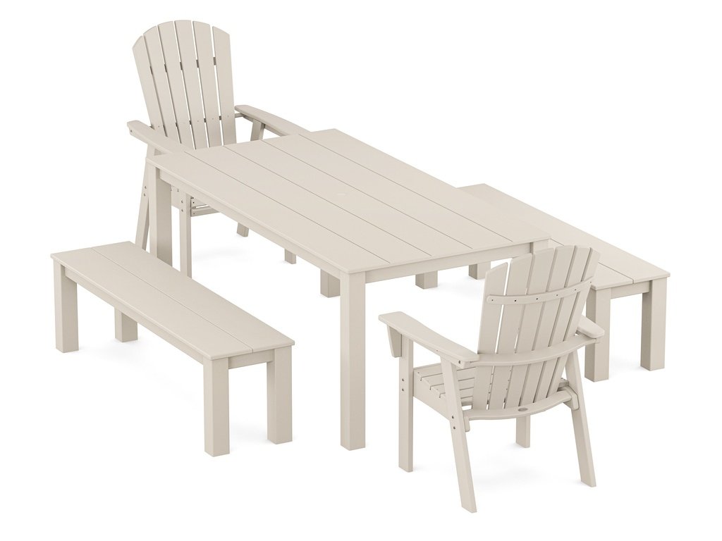 Nautical Curveback Adirondack 5-Piece Parsons Dining Set with Benches Photo