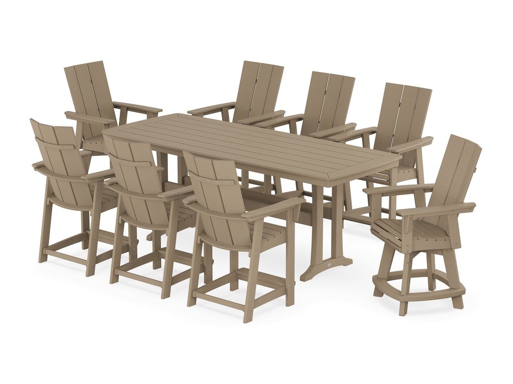 Modern Curveback Adirondack Swivel 9-Piece Counter Set with Trestle Legs Photo