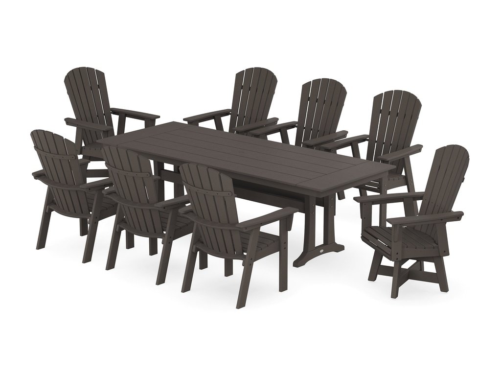 Nautical Curveback Adirondack Swivel 9-Piece Farmhouse Dining Set with Trestle Legs Photo