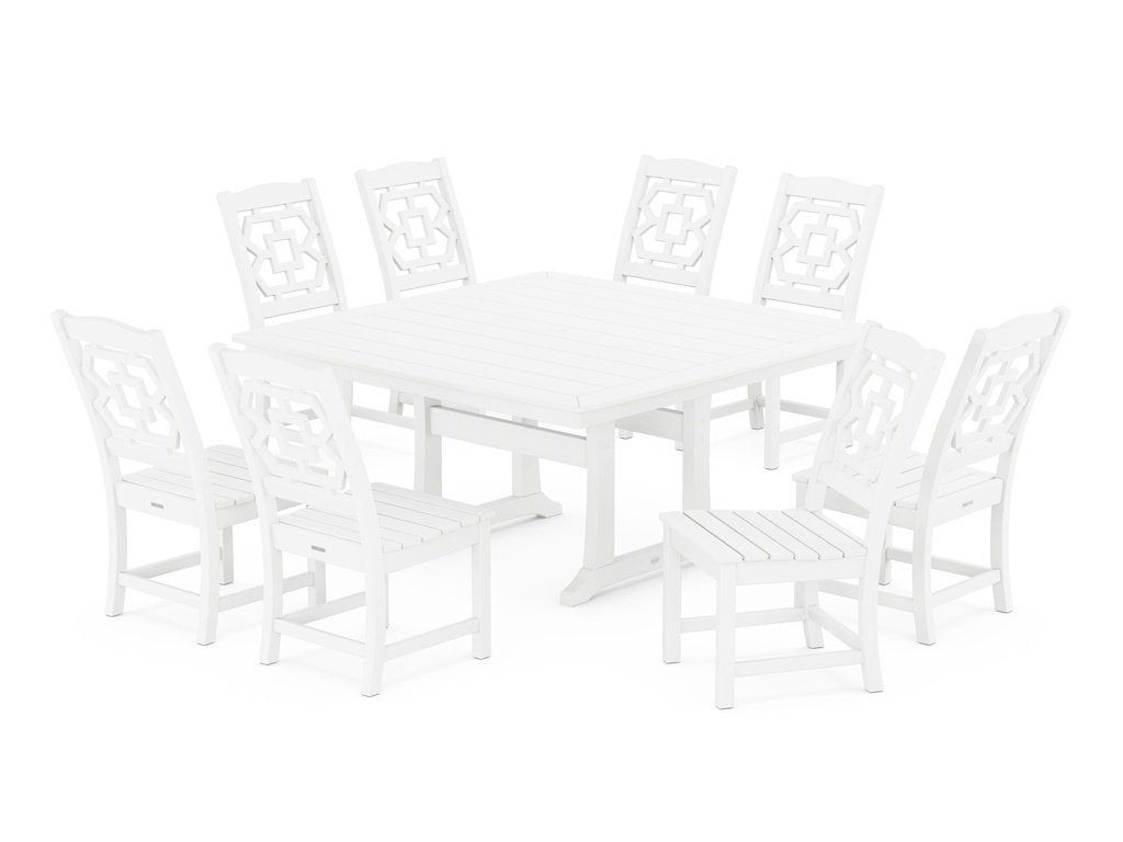 Chinoiserie 9-Piece Square Side Chair Dining Set with Trestle Legs Photo