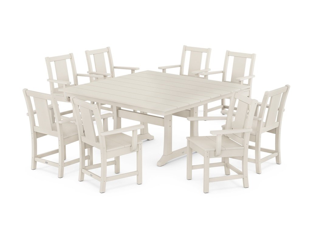 Prairie 9-Piece Square Farmhouse Dining Set with Trestle Legs Photo