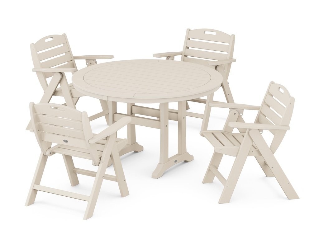 Nautical Folding Lowback Chair 5-Piece Round Dining Set With Trestle Legs Photo