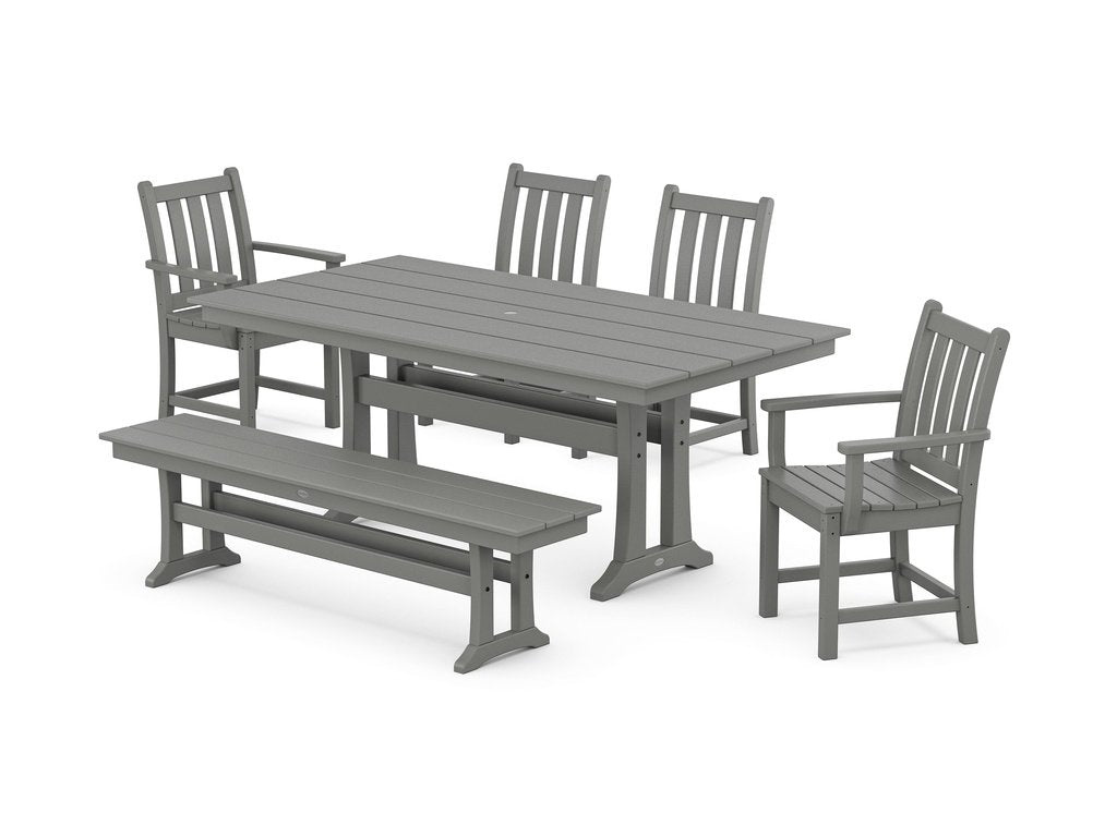 Traditional Garden 6-Piece Farmhouse Dining Set with Trestle Legs and Bench Photo