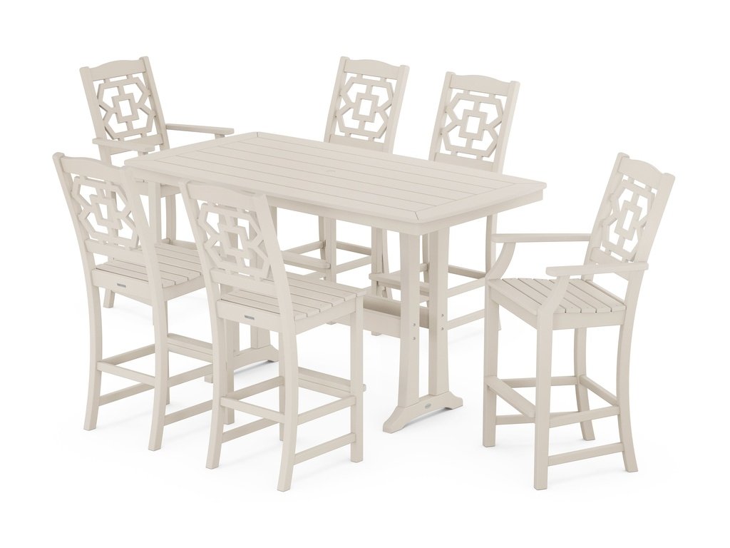 Chinoiserie 7-Piece Bar Set with Trestle Legs Photo