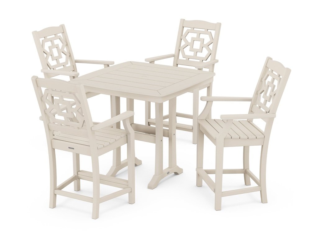 Chinoiserie 5-Piece Counter Set with Trestle Legs Photo