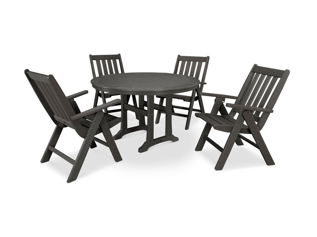 Vineyard Folding Chair 5-Piece Round Dining Set with Trestle Legs Photo