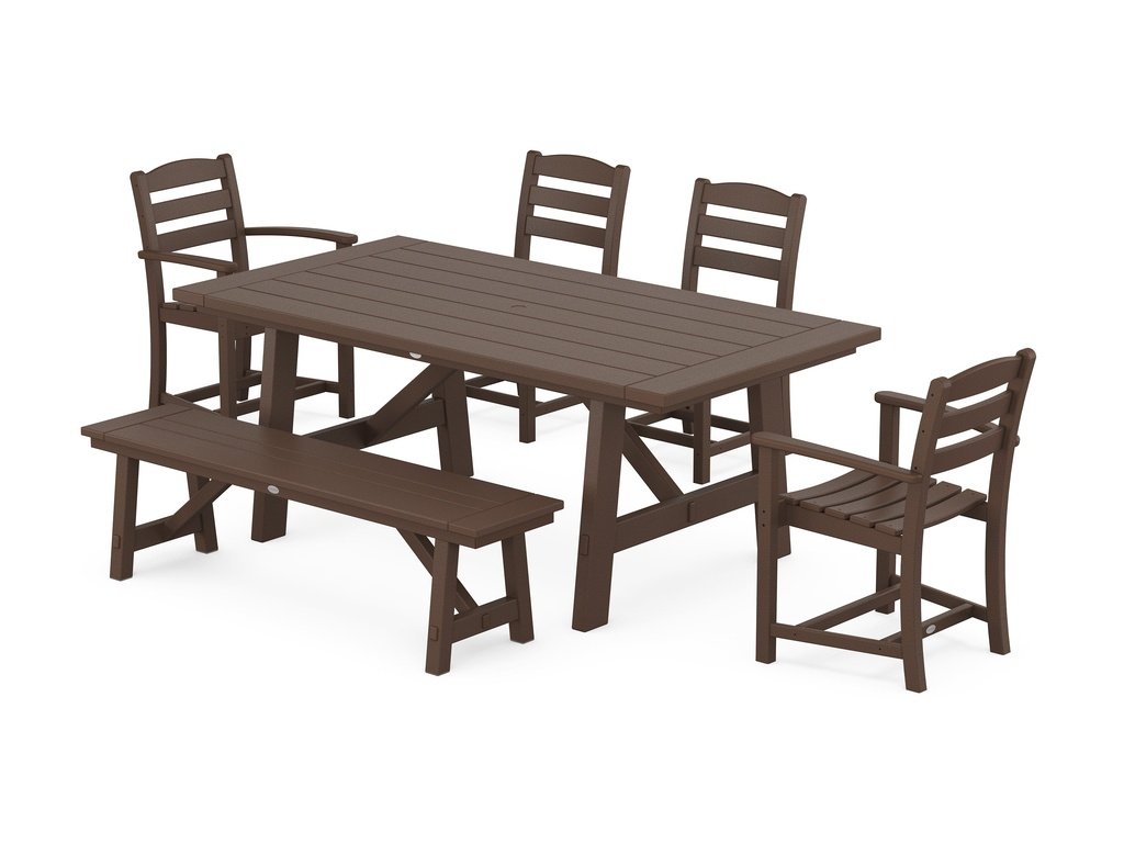 La Casa Café 6-Piece Rustic Farmhouse Dining Set with Bench Photo