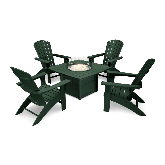 Nautical Curveback Adirondack 5-Piece Conversation Set with Fire Pit Table - Retreat Home Furniture