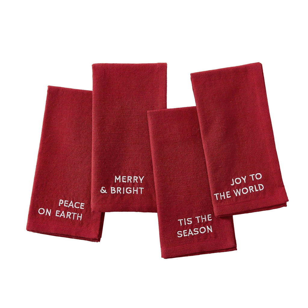 Joyful Sentiment Embroidered Napkins, Set of 4 - 17x17 - Retreat Home Furniture