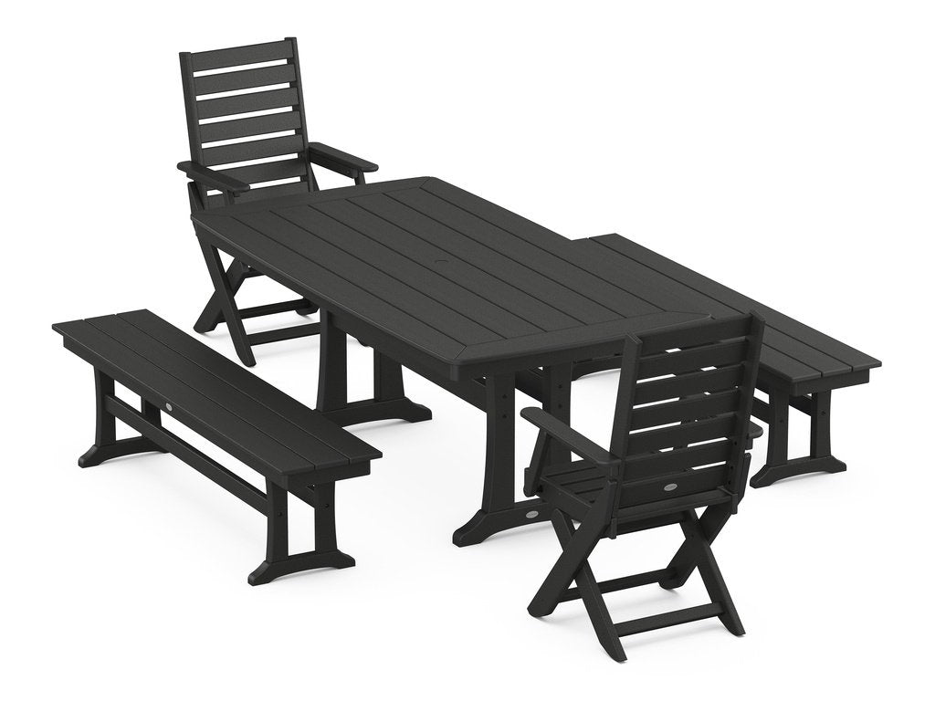 Captain Folding Chair 5-Piece Dining Set with Trestle Legs Photo